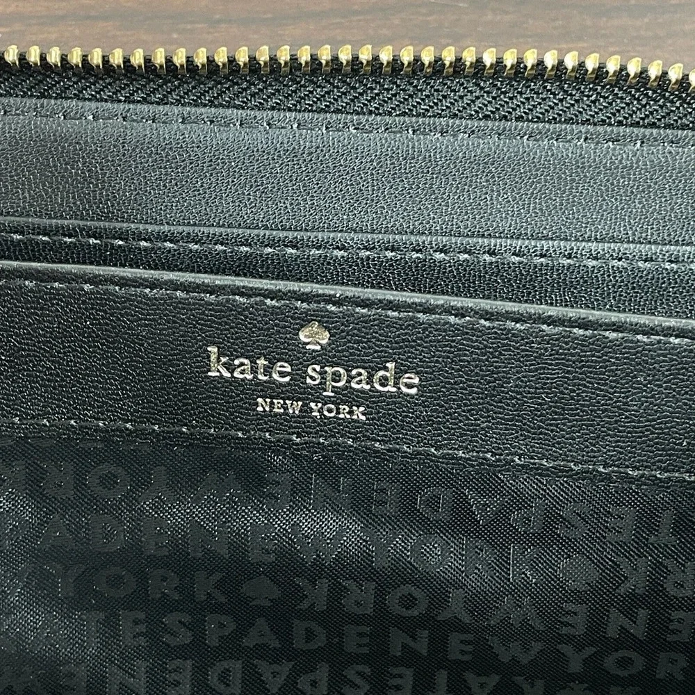 Kate Spade Wallet 7.5x4 Black Leather Zippered Card Holder Change Pouch - Picture 7 of 11